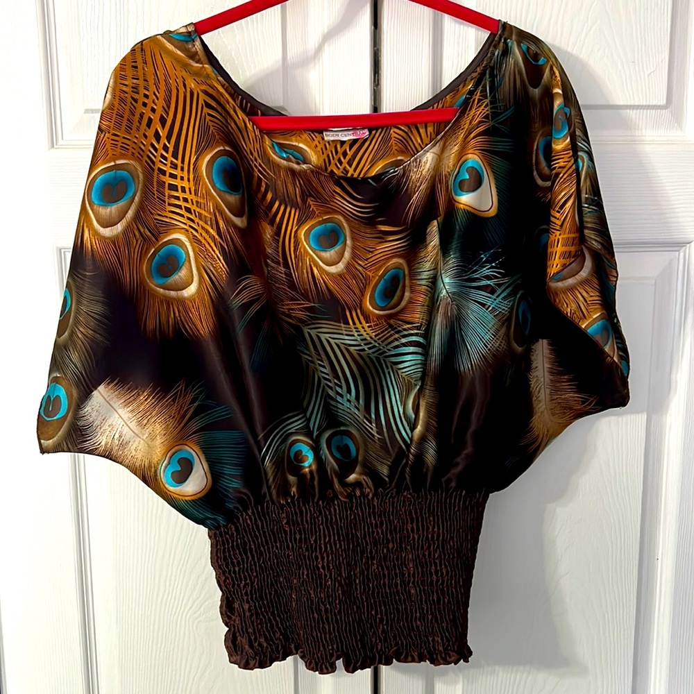 peacock feather tapered with stretchable bottom woman’s blouse